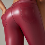 PU leather Pants High Waist Tight Sports Yoga Pants Slim