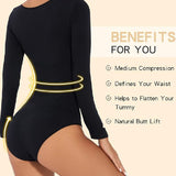 Seamless Crew Neck Long Sleeve Corset Bodysuit Tops Stretch Triangle Jumpsuit