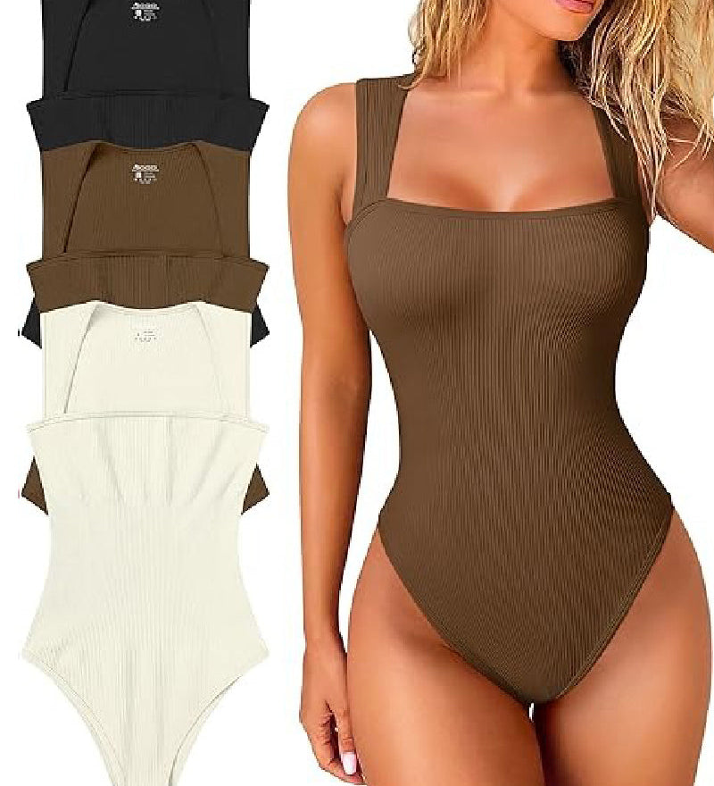Sorelyne® Square Neck Sleeveless Knit Ribbed Seamless Tummy Control Tank Tops Bodysuit