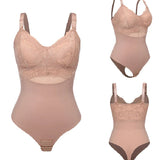 Seamless Lace Slimming Waist Bodysuit Tummy Control Thong Shapewear With Bra
