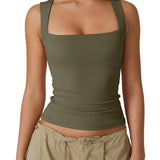 Women's Basic Square Neck Sleeveless Double-Layer Tank Tops Shaping Vest