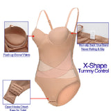 Women's Strapless Built-in Bra X Cross Tummy Control Bodysuit