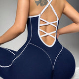 Seamless Skinny Crisscross Cutout Back Butt Lifting Full Length Jumpsuit
