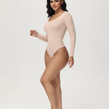 Sorelyne® Women's Long Sleeve V Neck Seamless Bodysuits Tummy Control Thong Shapewear