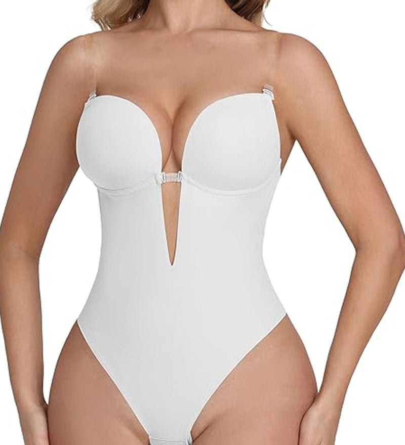 Plunge Backless Bodysuit Seamless Built In Bra Thong Shapewear