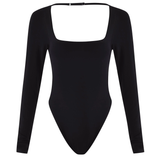 Square Neck Long Sleeve Backless Thong Slim Fit Bodysuit