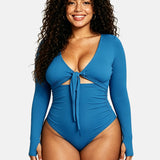 Sorelyne® Blue Long Sleeve Built In Shapewear Tummy Cotrol Girdle Swimsuit