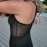 Mesh Panel Fishbone Tummy Tuck Shapewear Bodysuit