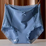 High Waisted Comfortable Cotton Breathable Panties With Lace Trim