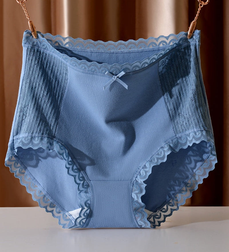 High Waisted Comfortable Cotton Breathable Panties With Lace Trim