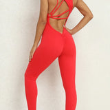 Women's Beautiful Back Sleeveless Elastic Tights Jumpsuit