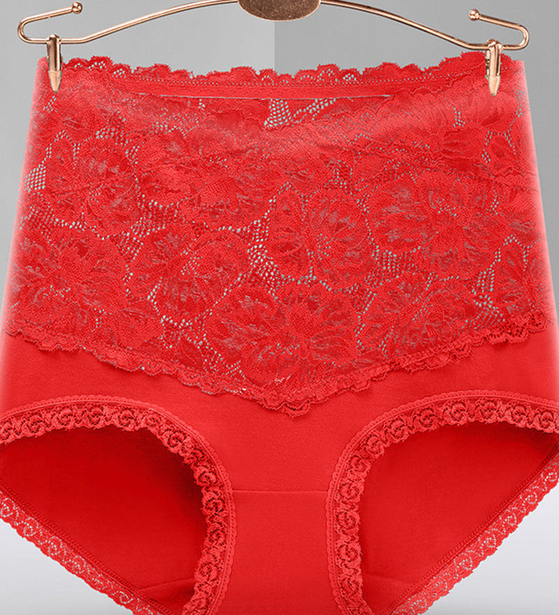 Women's V-shaped High Waist Floral Lace Briefs Sexy Tummy Control Soft Panties