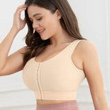 Sorelyne® Women Front Closure Wirefree Padded Support Workout Crop Beige Sports Bra