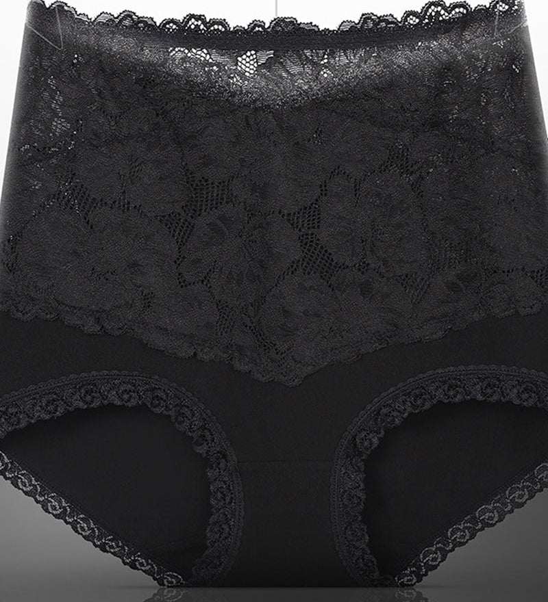 Women's V-shaped High Waist Floral Lace Briefs Sexy Tummy Control Soft Panties
