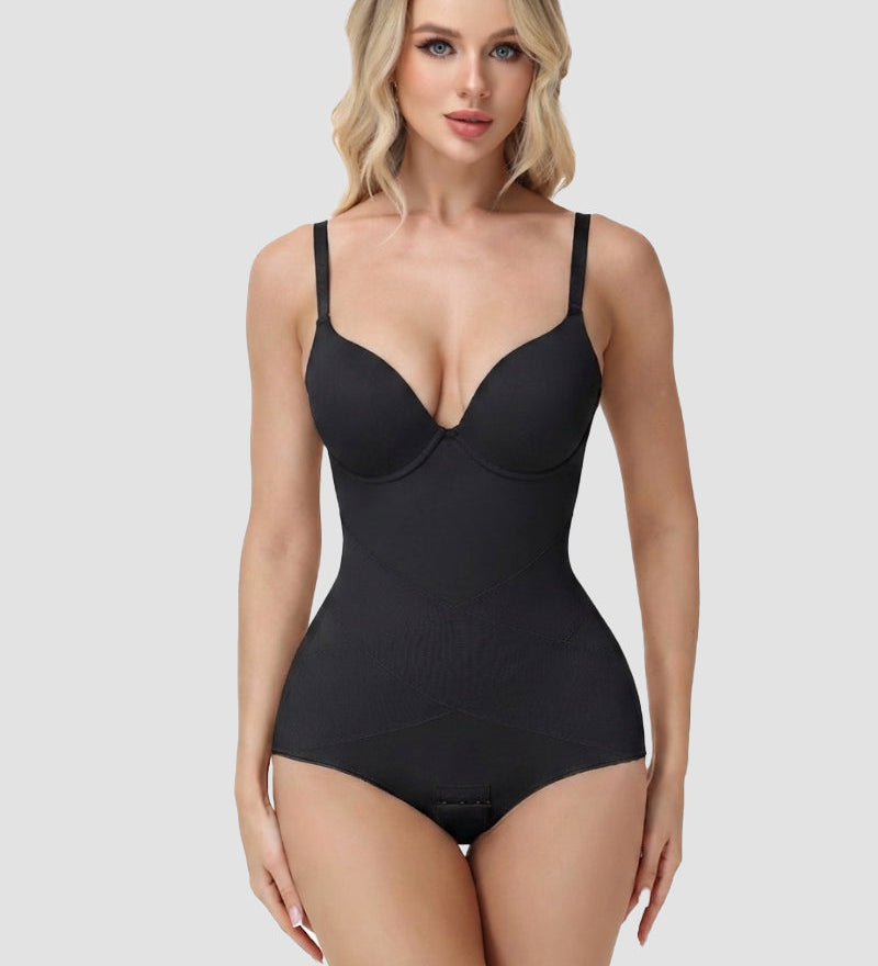 Adjustable Strap Cross Mesh Tummy Control Bodysuit Butt Lifting Shaper