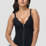 Sorelyne® Deep V Lace Corset Top Trimmed Waist Trainer with Front Zipper