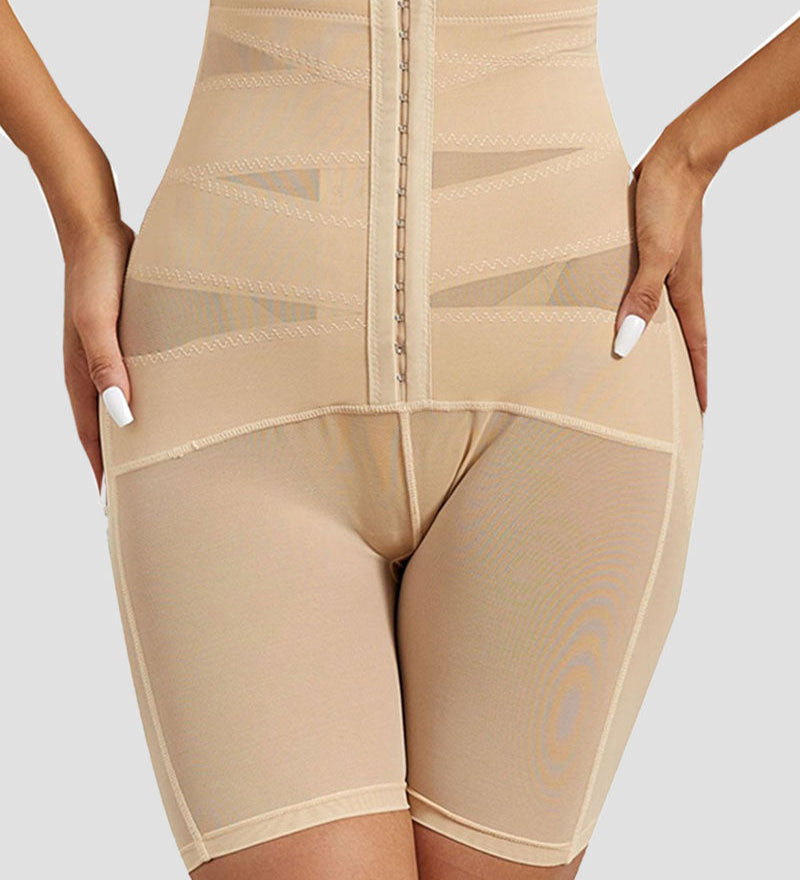 High Waist Stretchy Mesh Shaping Shorts with Adjustable Buckle
