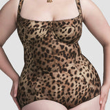 Sorelyne® Sexy Leopard Picot-Trim Bodysuit Balconette Neck Stretch Shapewear