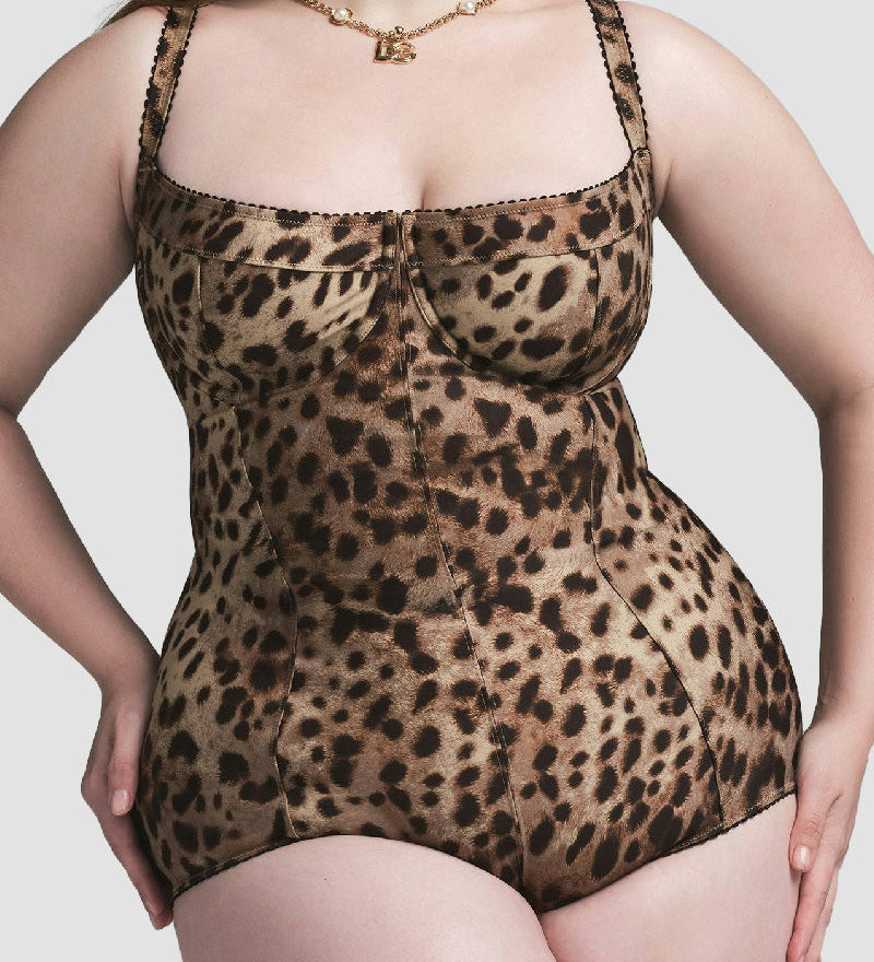 Sorelyne® Sexy Leopard Picot-Trim Bodysuit Balconette Neck Stretch Shapewear
