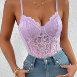 Sexy Floral Lace Sheer Mesh Bodysuit Camisole Bustier Corset Top Shapewear