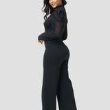 Women's Sheer Mesh Stand Collar Slimming Wide Leg Jumpsuit