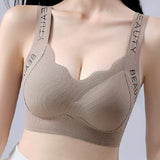 Thin Seamless Wireless Push-Up Fixed Cup Lettering Straps Bra
