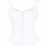 Square Neck Adjustable Strap Corsety Seamed Zipper Tank
