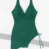 Deep V Mesh Drawstring Slim Sexy Backless Shapewear Swimsuit