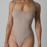 Spaghetti Strap Triangle Shapewear Bodysuit with Lace Trim