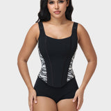 Square Neck Adjustable Strap Zebra Print Tummy Control Waist Trainer Vest