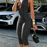 Hourglass Halter V Neck Backless Butt Lifting Capri Jumpsuit In Polk Dot