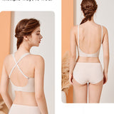 Women's Seamless Low Back Wireless Deep U Shaped Backless Comfort Minimizer Bra