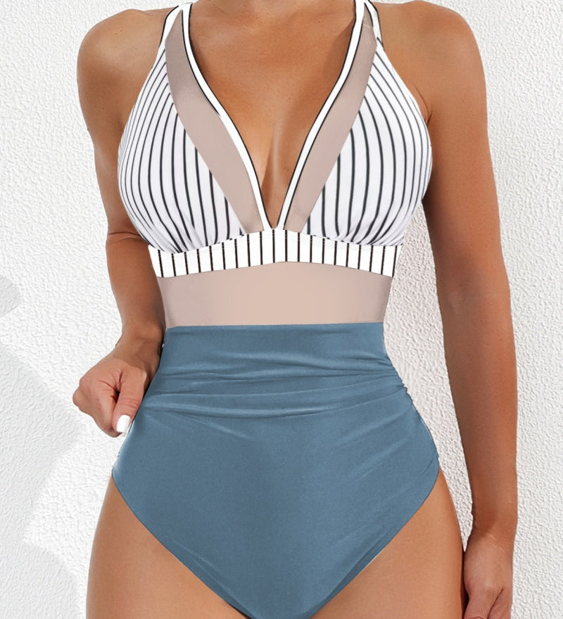 Sexy Deep V Mesh Backless One Piece Shapewear Swimsuit