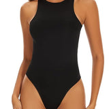 Seamless Racerback Top Tummy Control Crew Neck Bodysuit