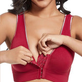 Women's Plus Size Front Buckle Solid Hollow Breathable Wireless Sports Bra