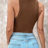 Round Neck Ribbed Tank Top Built In with Bra Padded