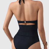 Cross Halter Ruched Front Cutout Backless One Piece Swimsuit