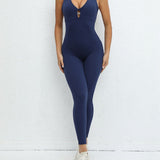 Women's Beautiful Back Sleeveless Elastic Tights Jumpsuit