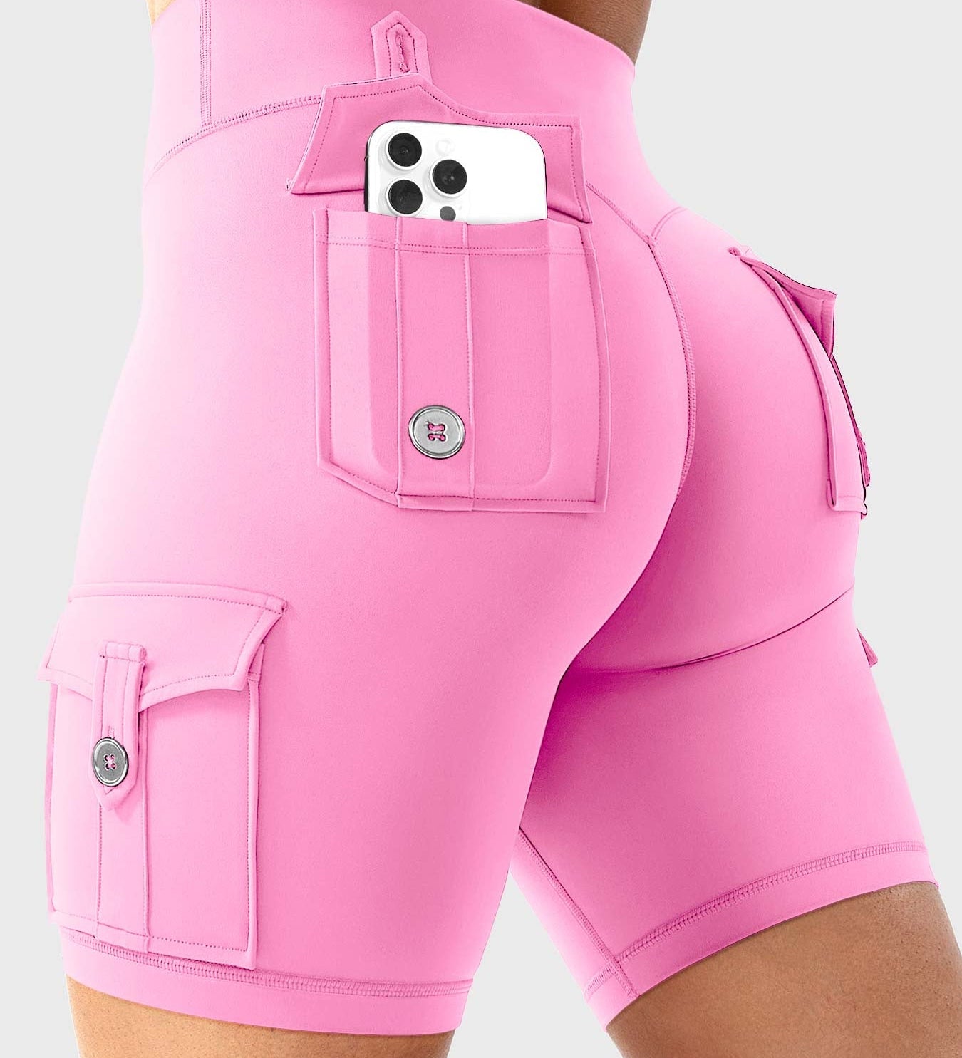 High Waist Butt Lifting Workout Biker Shorts with Multi Cargo Pockets