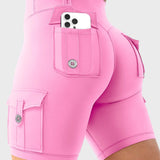 High Waist Butt Lifting Workout Biker Shorts with Multi Cargo Pockets