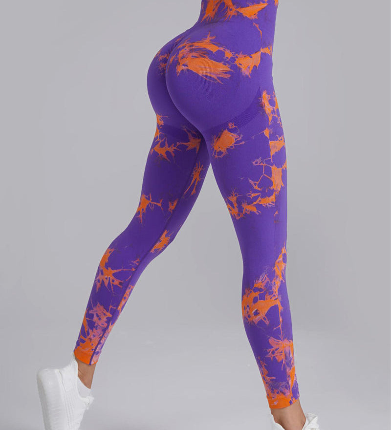 Seamless High Stretchy Tie Dye Scrunch Butt Lifting Wideband Waist Yoga Pants