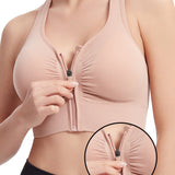 Women's Shockproof Push up Bra Hollow Back with Front Zipper