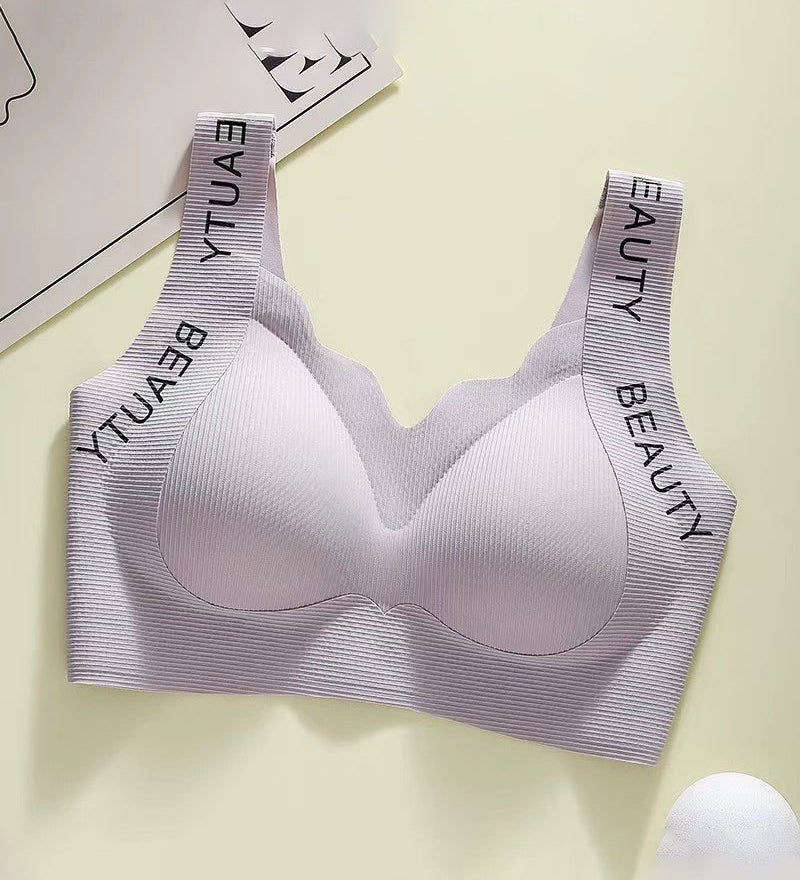 Thin Seamless Wireless Push-Up Fixed Cup Lettering Straps Bra
