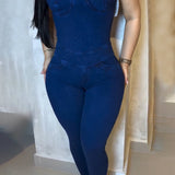 Sorelyne® Bandeau Back Tie Slim Fit Denim Jumpsuit for Women