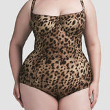 Sorelyne® Sexy Leopard Picot-Trim Bodysuit Balconette Neck Stretch Shapewear
