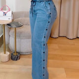 Sorelyne® Straight Leg Wide Legs High Waist Baggy Side Snap Button Jeans