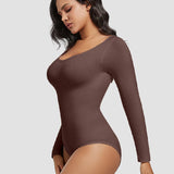 Seamless Crew Neck Long Sleeve Corset Bodysuit Tops Stretch Triangle Jumpsuit