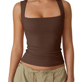 Women's Basic Square Neck Sleeveless Double-Layer Tank Tops Shaping Vest