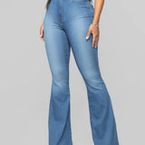 Fashion High Waist Hip Lift Slim Washed Flared Jeans
