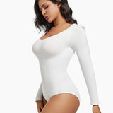 Seamless Crew Neck Long Sleeve Corset Bodysuit Tops Stretch Triangle Jumpsuit